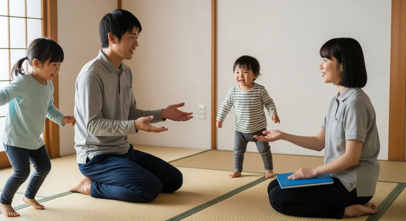畳の部屋で遊ぶ子供たち