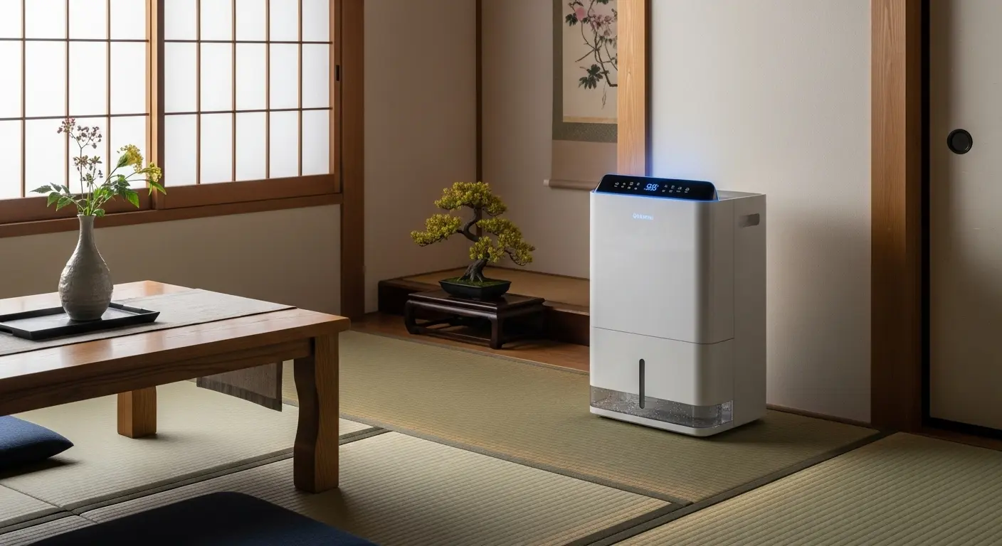 部屋で稼働中の除湿機