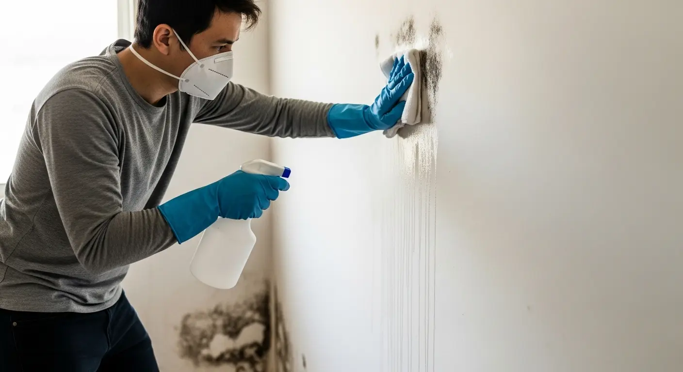 DIYで壁のカビ取りをする人
