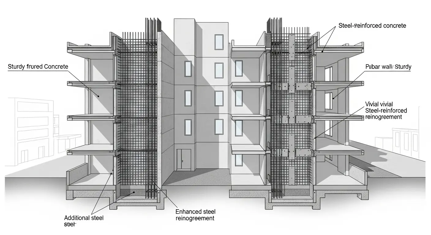 RC造とSRC造の建物の構造の比較図