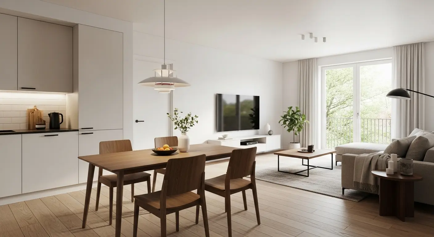 壁を撤去しアイランドキッチンを導入したリノベーション後のLDK