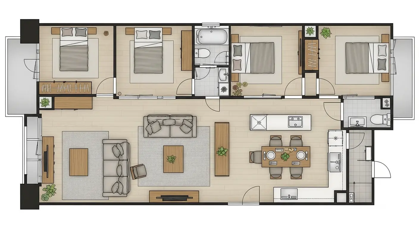 70平米のマンションをリノベーションして広大なLDKを作った間取り図