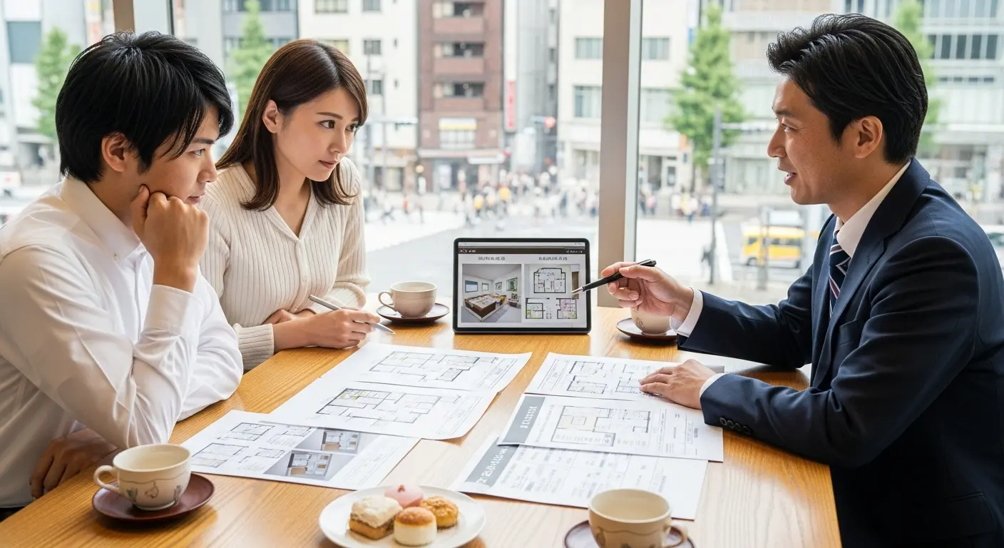 不動産の専門家と住み替えの資金計画について相談する夫婦