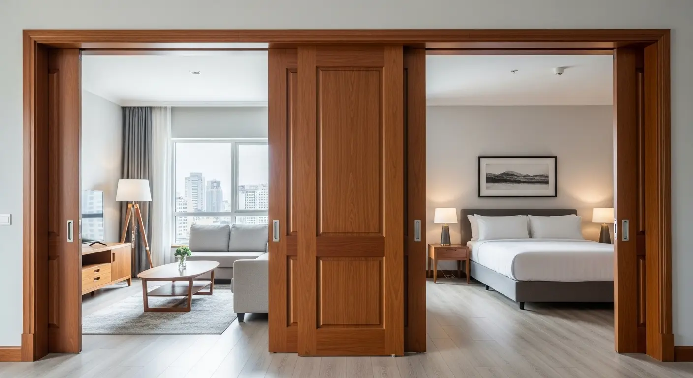 可動式の引き戸で仕切られたリビングと洋室