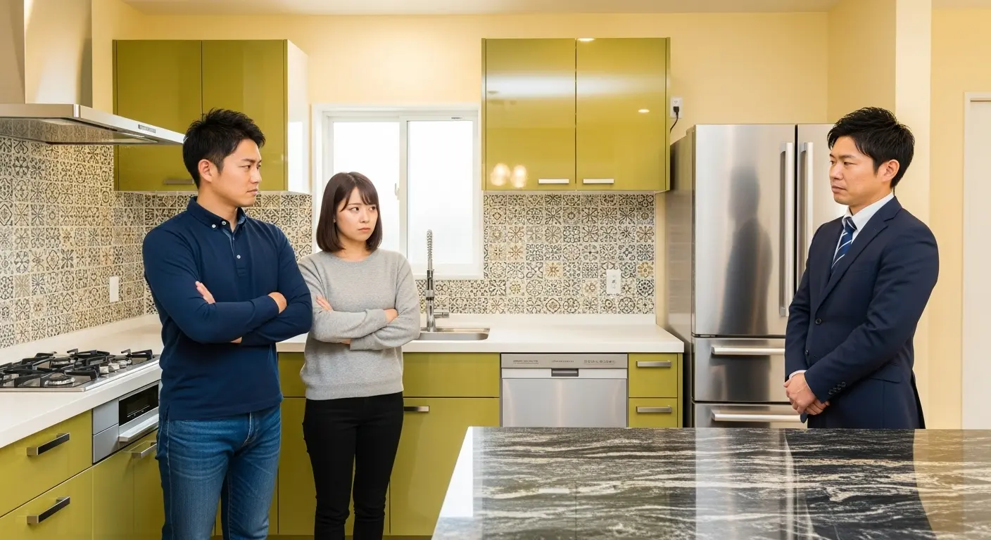 中古マンションのリフォーム工事後、理想と違って後悔している夫婦の様子