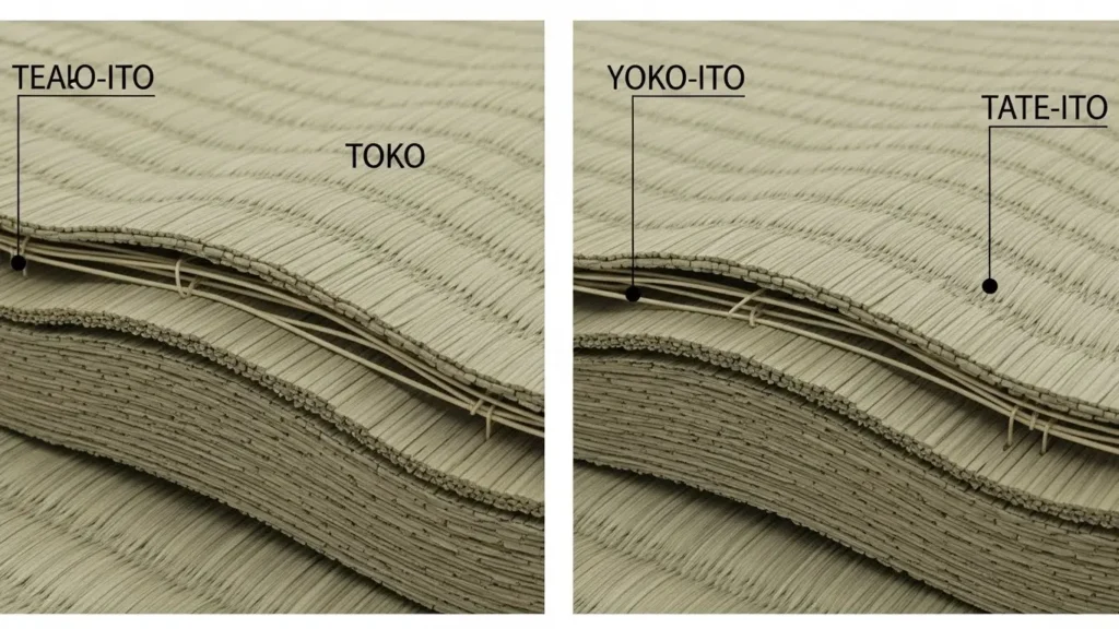 畳表の経糸(麻糸・綿糸)の構造比較