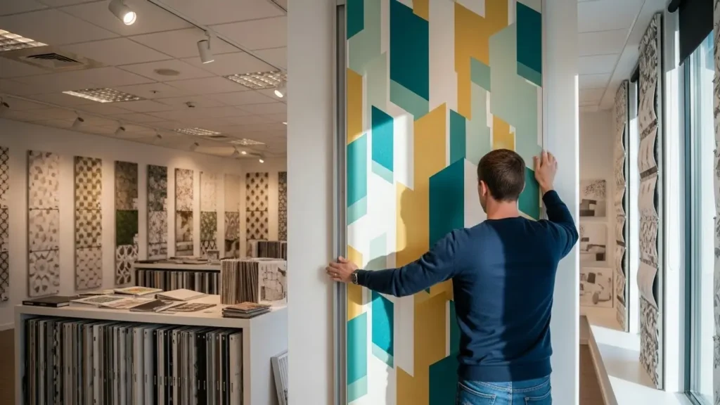 壁紙ショールームでの確認作業